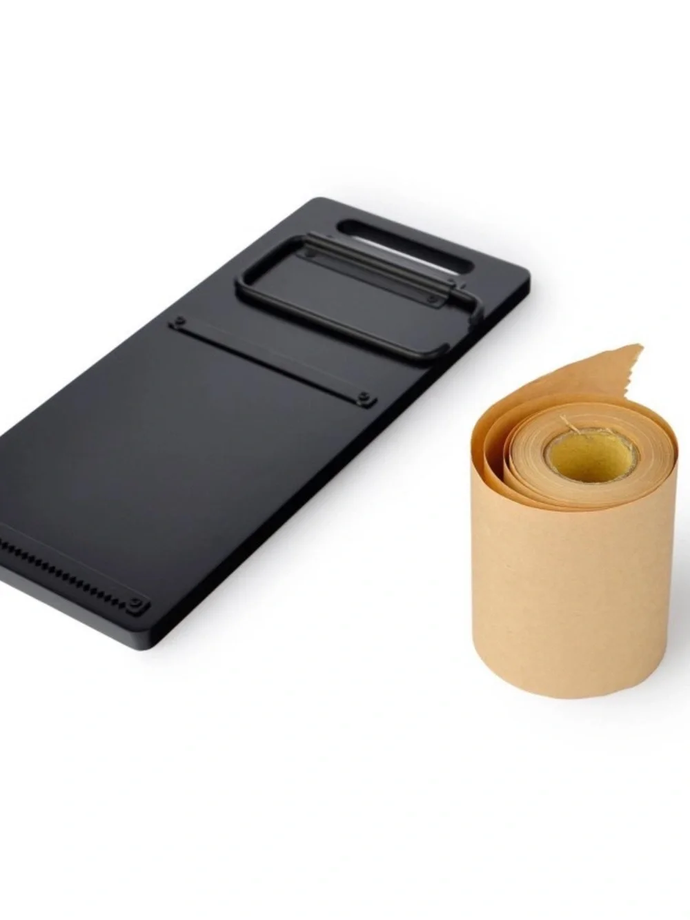 Black Tablet Stand with Brown Paper Roll Dispenser Target Bullseye’s Playground